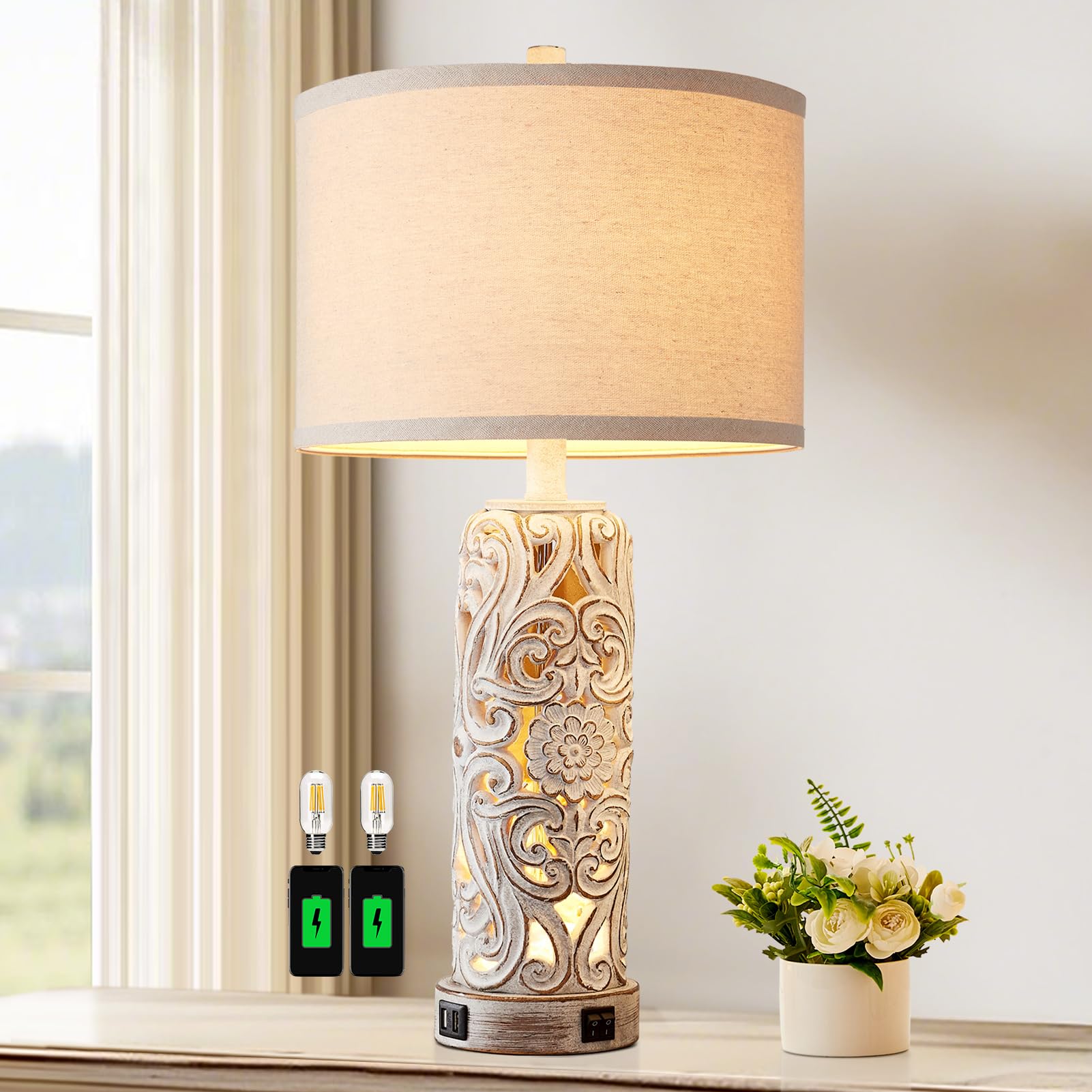 RORIANO Rustic Farmhouse Table Lamps for Living Room Bedroom